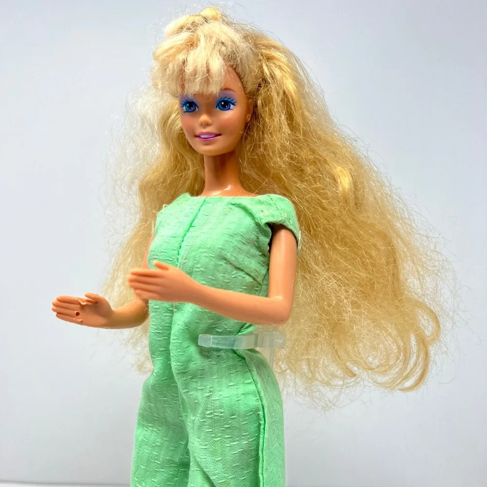 Mattel Barbie Doll 11.5‎ Inch Blonde Green Jumpsuit Gold Shoes 1966 Body 1980s